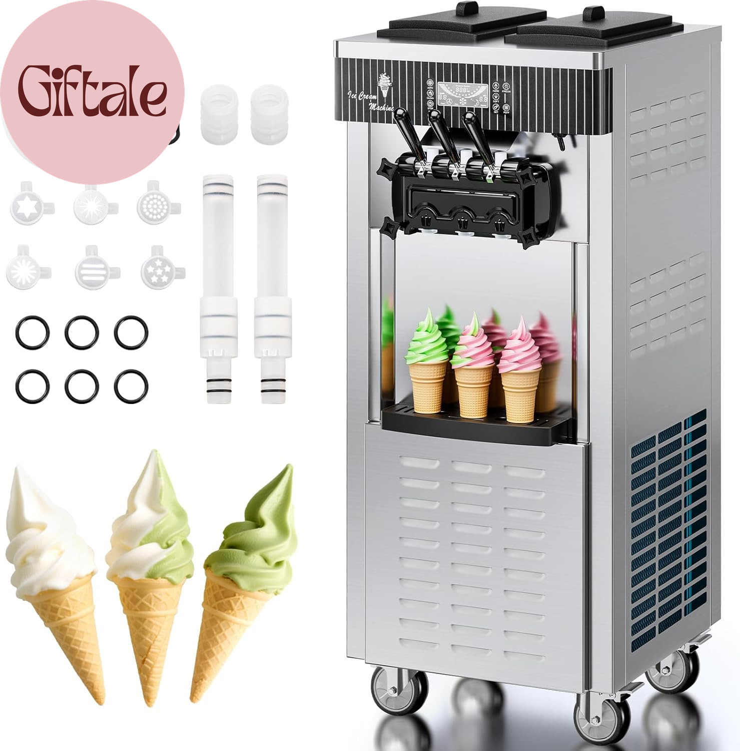 Soft Serve Ice Cream Machine,28 QT/H Yield 2450W Vertical Commercial Ice Cream M