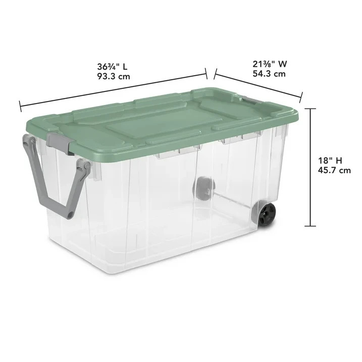 Sterilite 160 Quart Wheeled Storage Box, , Latch Lid, Lt Green, 2 Count