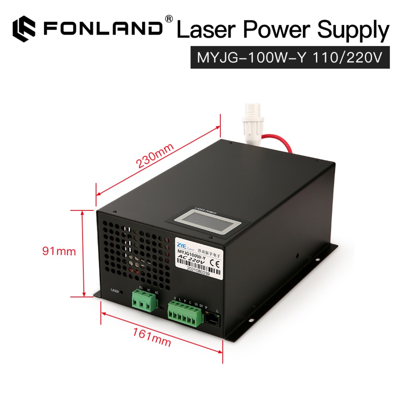 MYJG-100W-Y 100W CO2 Laser Power Supply with Current Display for 100W Laser Tube