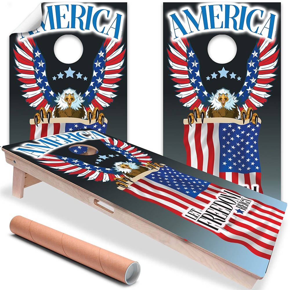 Eagle and Flag US American Flag Cornhole Board Wraps and Decals Vinyl Sticker