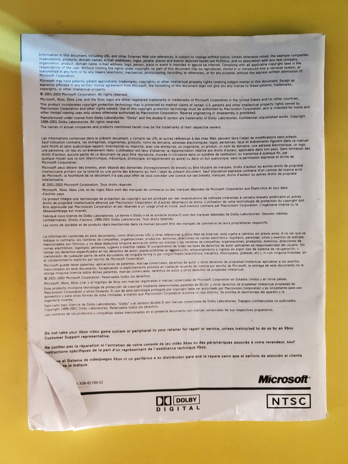 XBOX SYSTEM INSTRUCTION MANUAL - MICROSOFT