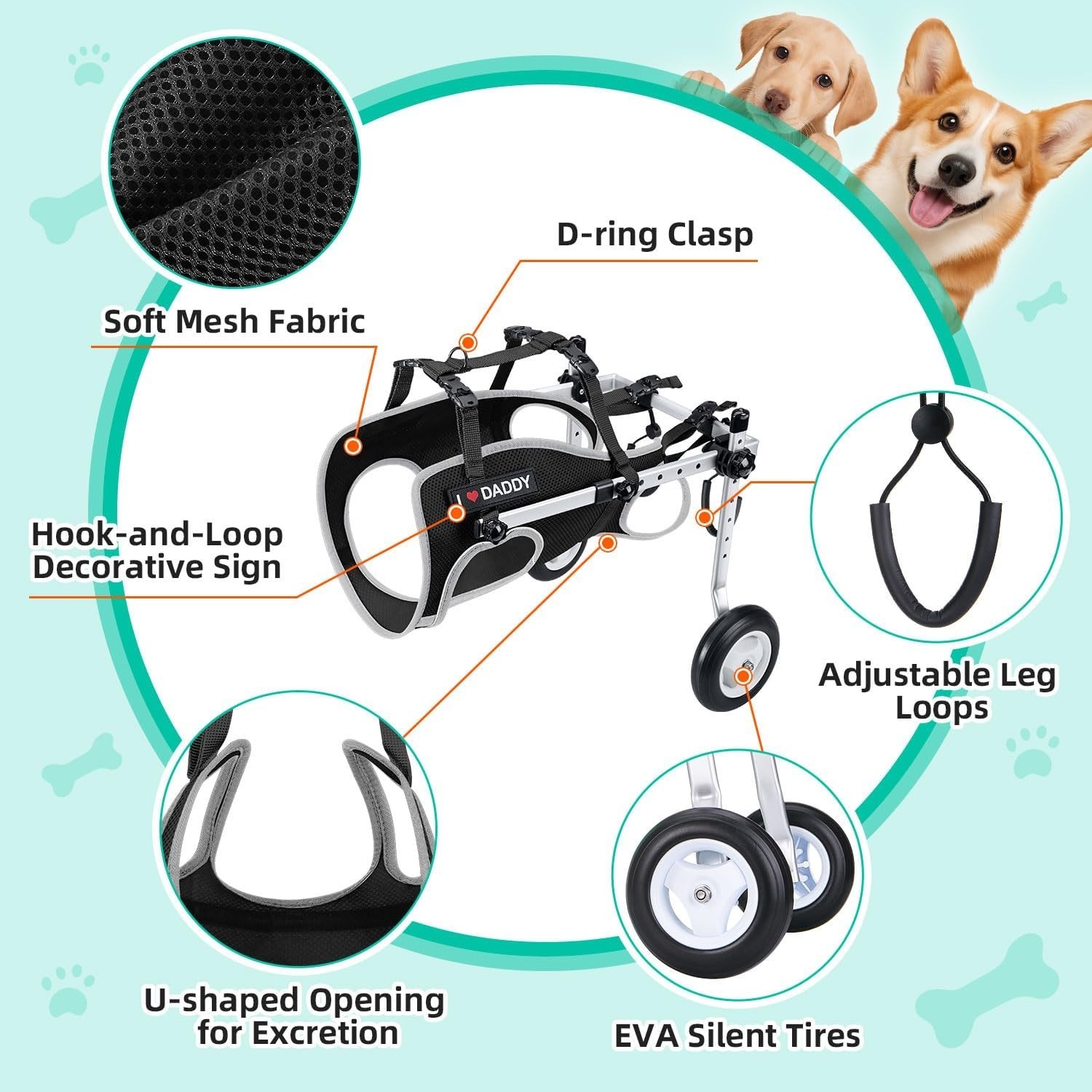 Lightweight Portable Dog Wheelchair for Back Legs Small