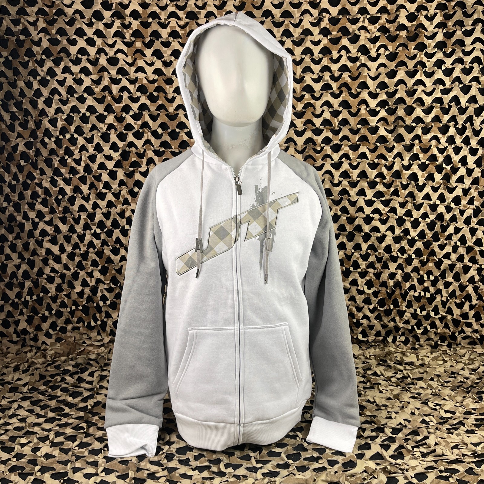 NEW JT Street Hooded Zip-Up Sweatshirt - White/Grey - Small
