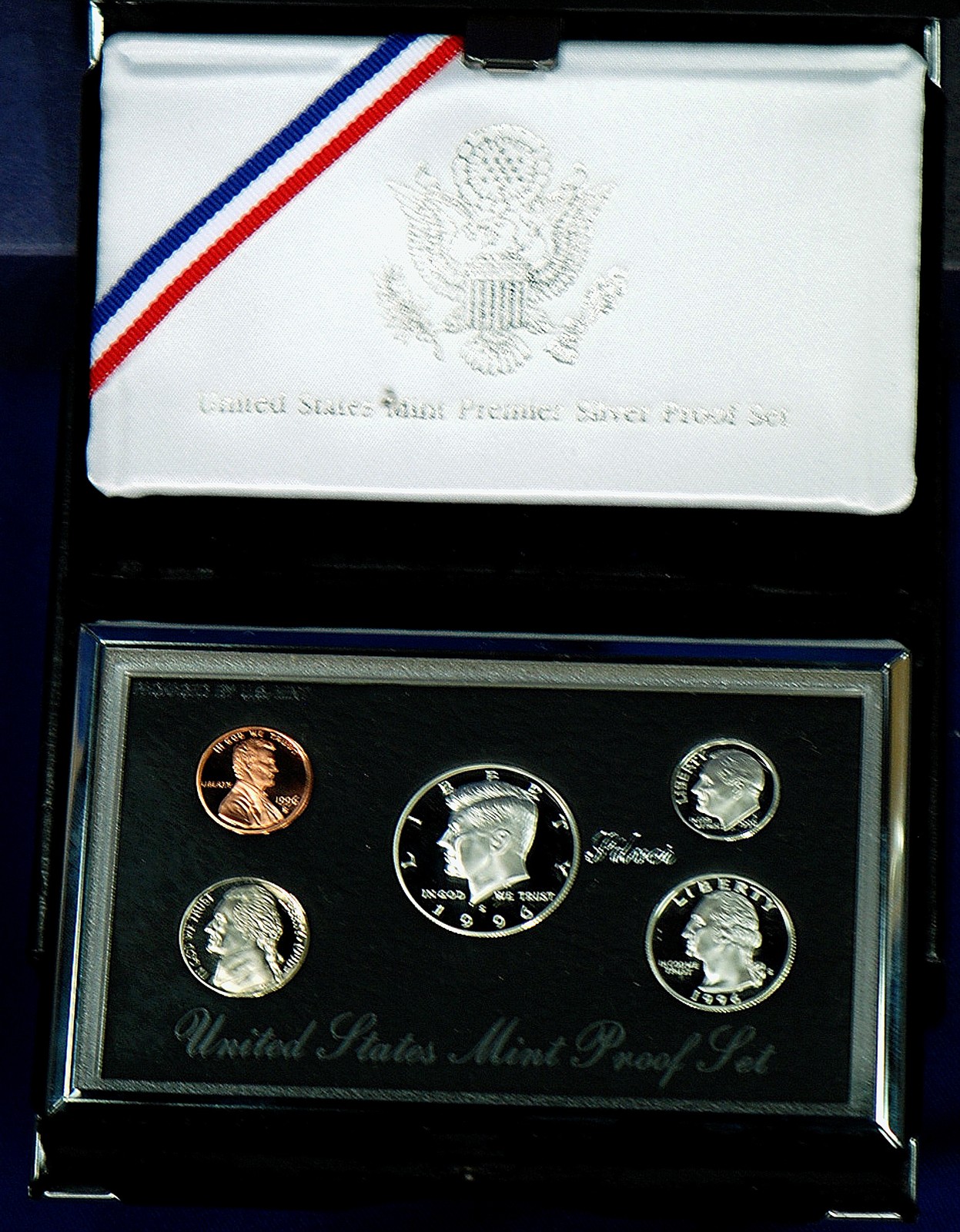 1996-s Premier SILVER Proof Set. Coins in Mint Made Custom Display Box