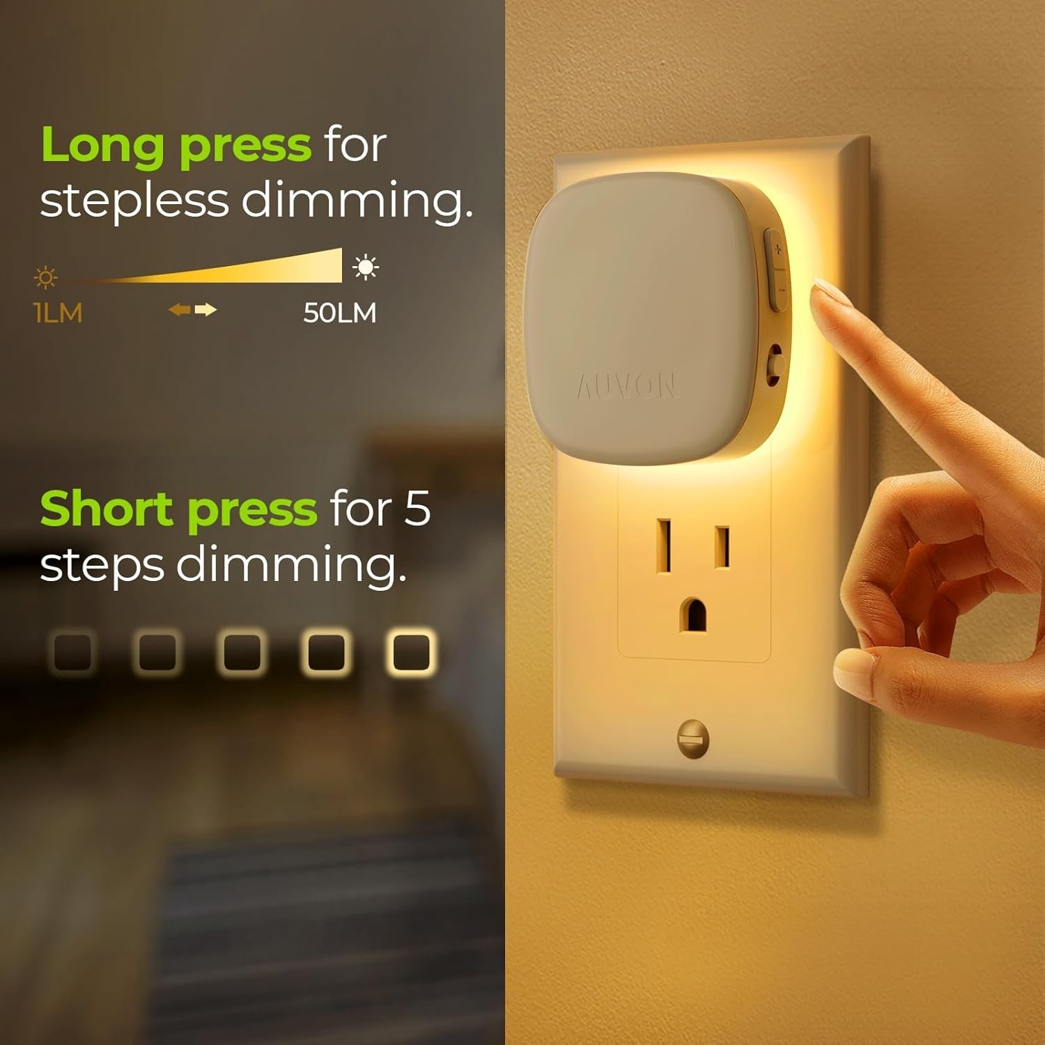 AUVON Plug-in LED Backlit Night Light with Motion Sensor & Dusk to Dawn Sensor,