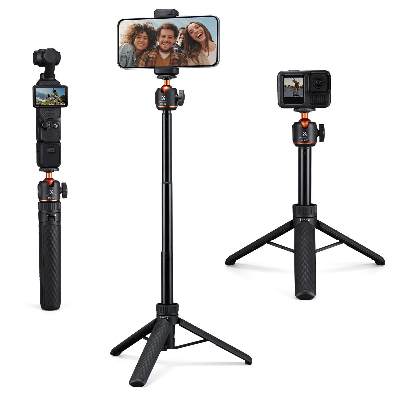K&F CONCEPT 25.6'' Selfie Stick Tripod 360° Ball Head for GoPro Phone Action