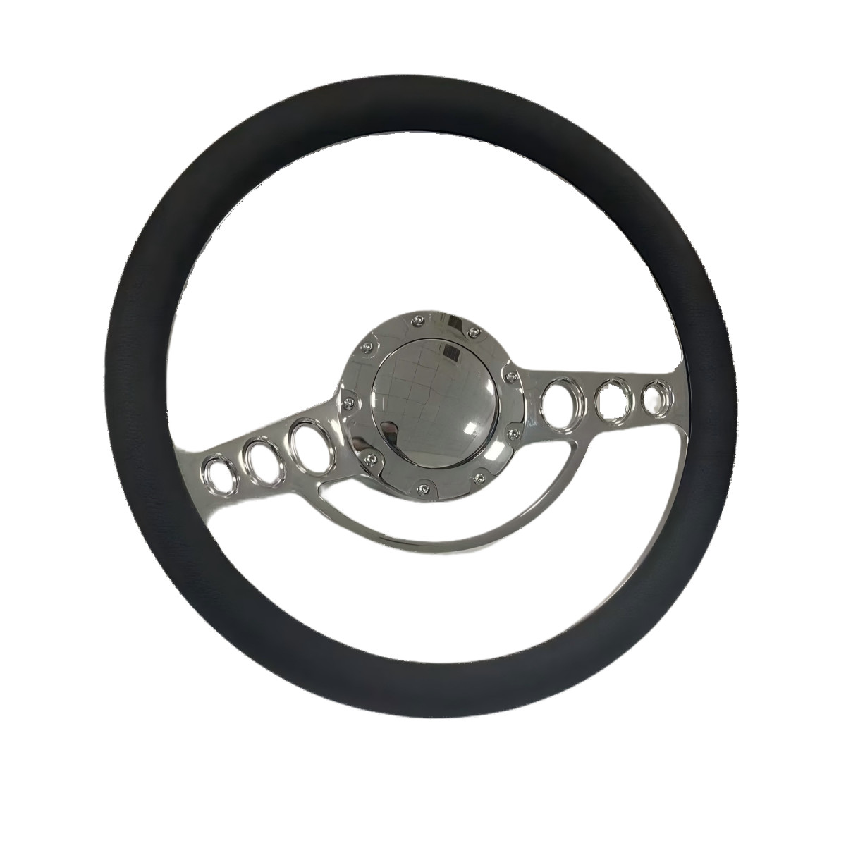 14" Nostalgia BLK Leather 9 Hole Billet Steering Wheel For Ididit Flaming River