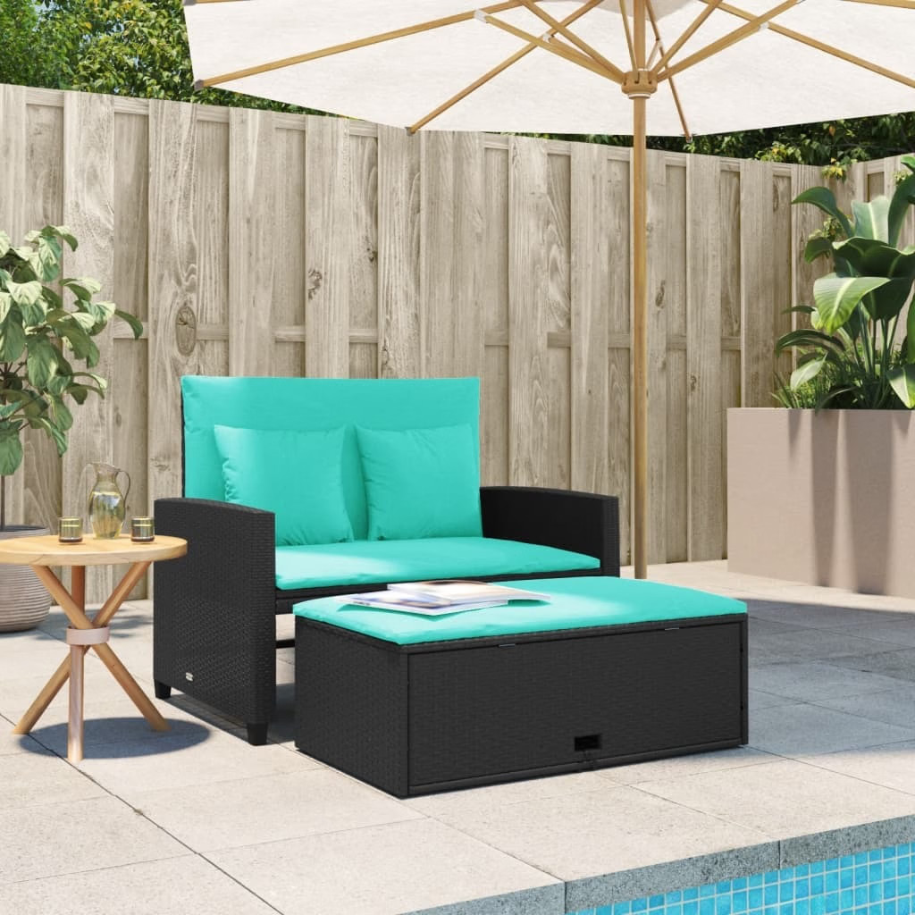 Patio Sofa with Cushions 2-Seater Black Poly Rattan