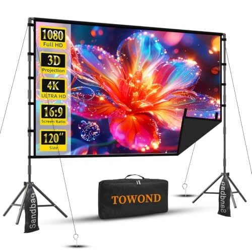 120" Projector Screen with Tripod Stand, Black Backing, 16:9, 160° View