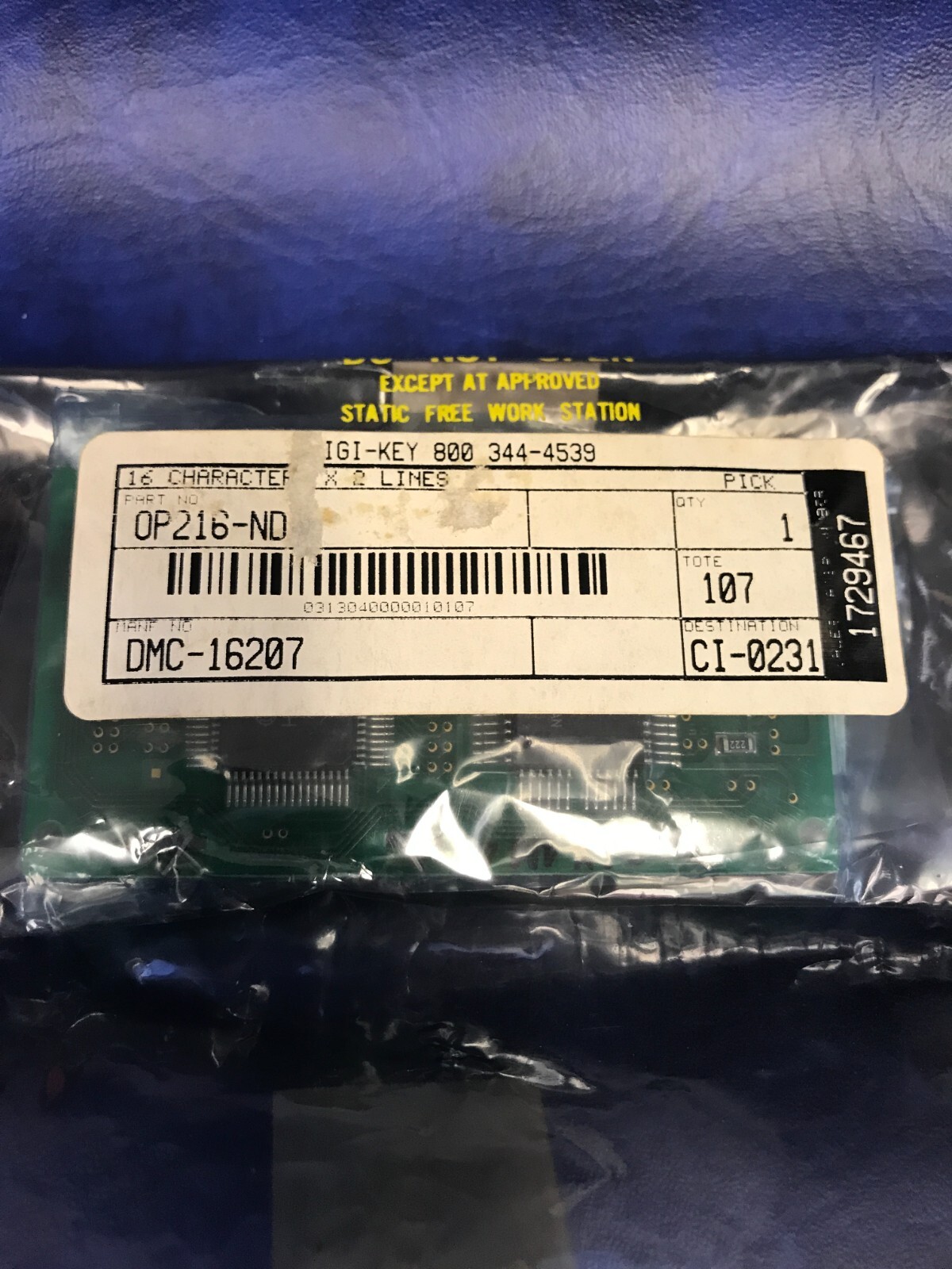 Digi-Key Display Part No. OP216-ND 16 Character x 2 Lines
