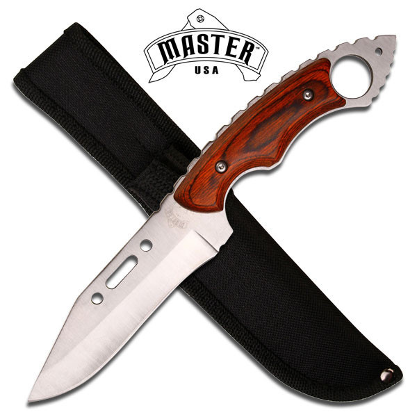 Master 9 1/2 Inch Overall Tactical Hunters Knife - Brown Pakkawood Handle New