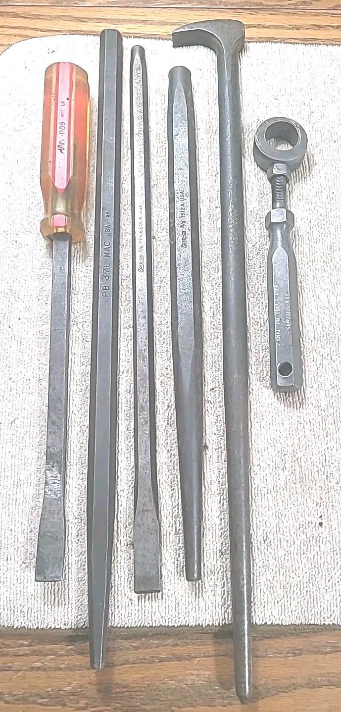 Snap-On & Mac Tools Punch and Chisel, Holder, Prybar, 6 Tool Lot USA MADE TOOLS