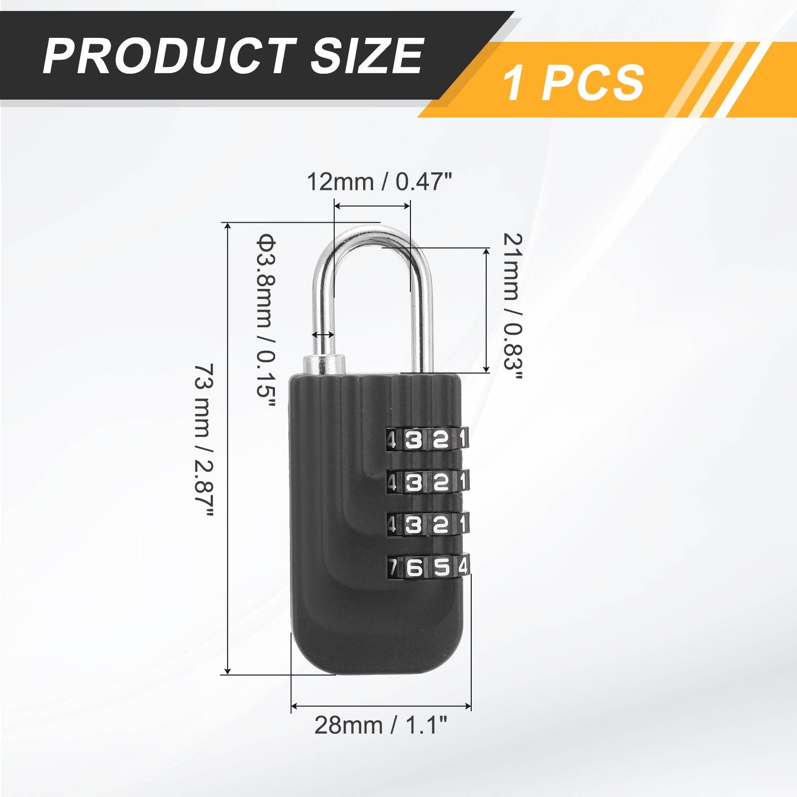 Resettable 4 Digit Combination Lock Code Padlock, Black (73 x 28mm)