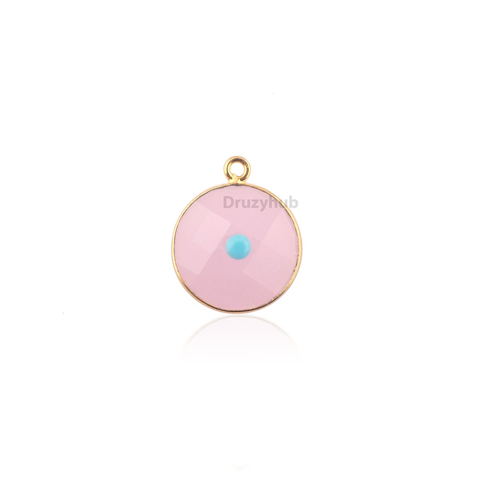 Round Cut Chalcedony with Tiny CZ Stone Gold Plated Loop Pendant Charm Connector