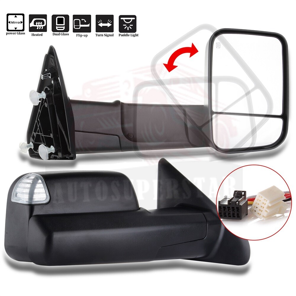 Pair Tow Mirrors for 2016 2017 Ram 1500 2500 3500 Power Signal Puddle Heated ABS