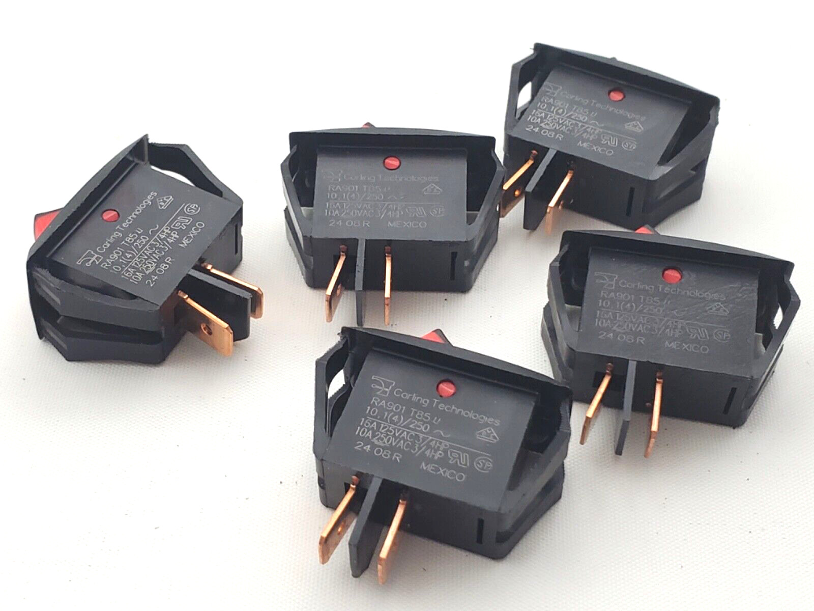 Lot of 5 Carling 2 Pos Maintained Rocker Switches SPST 16A/125VAC RA901VBB9V