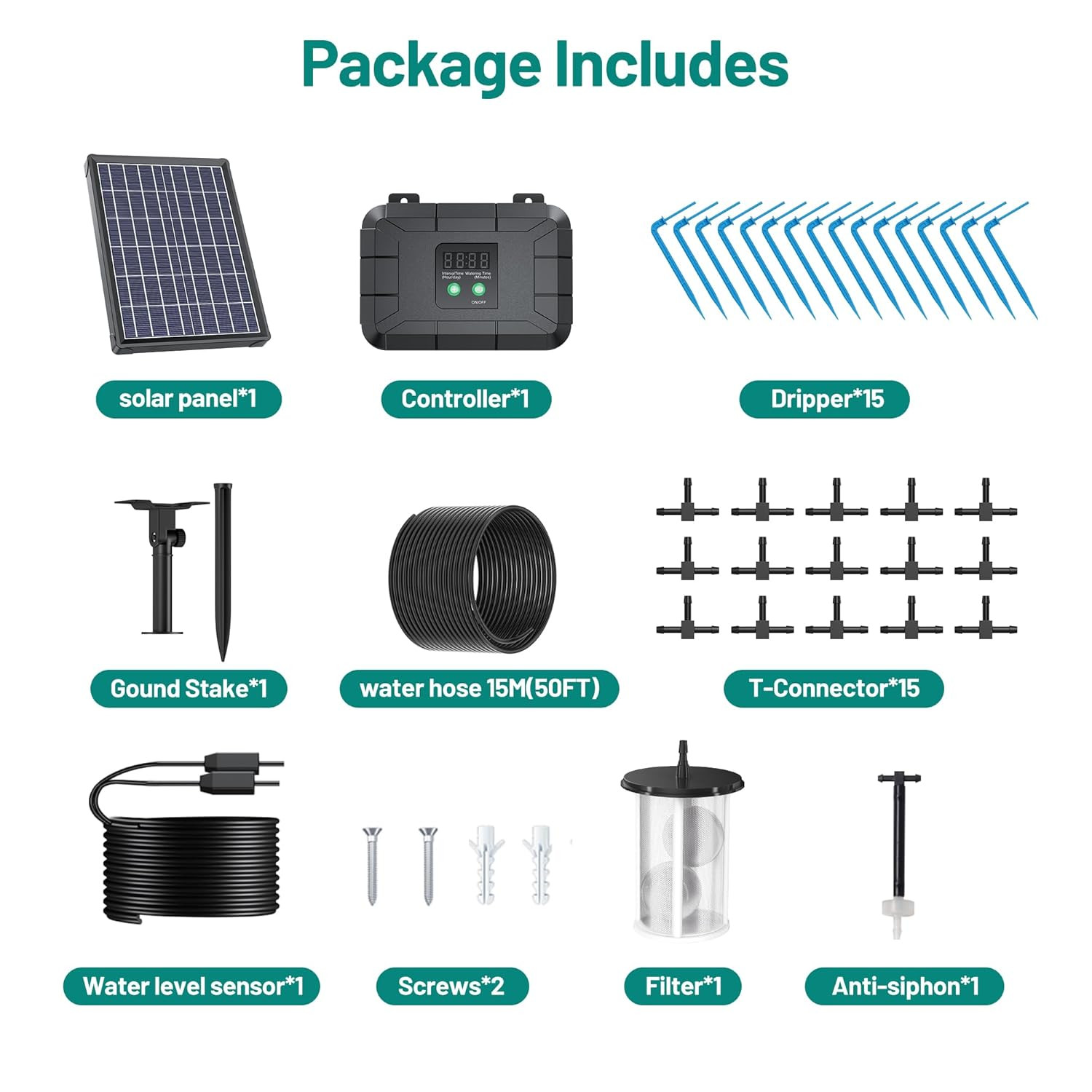 Automatic Drip Irrigation Kit, 8W Solar Irrigation System with Battery for Garde