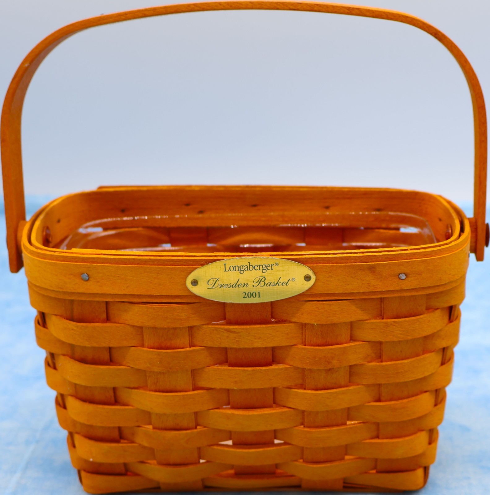 Longaberger 2001 Dresden Basket w Protector Brass Plate Fixed Handle USA