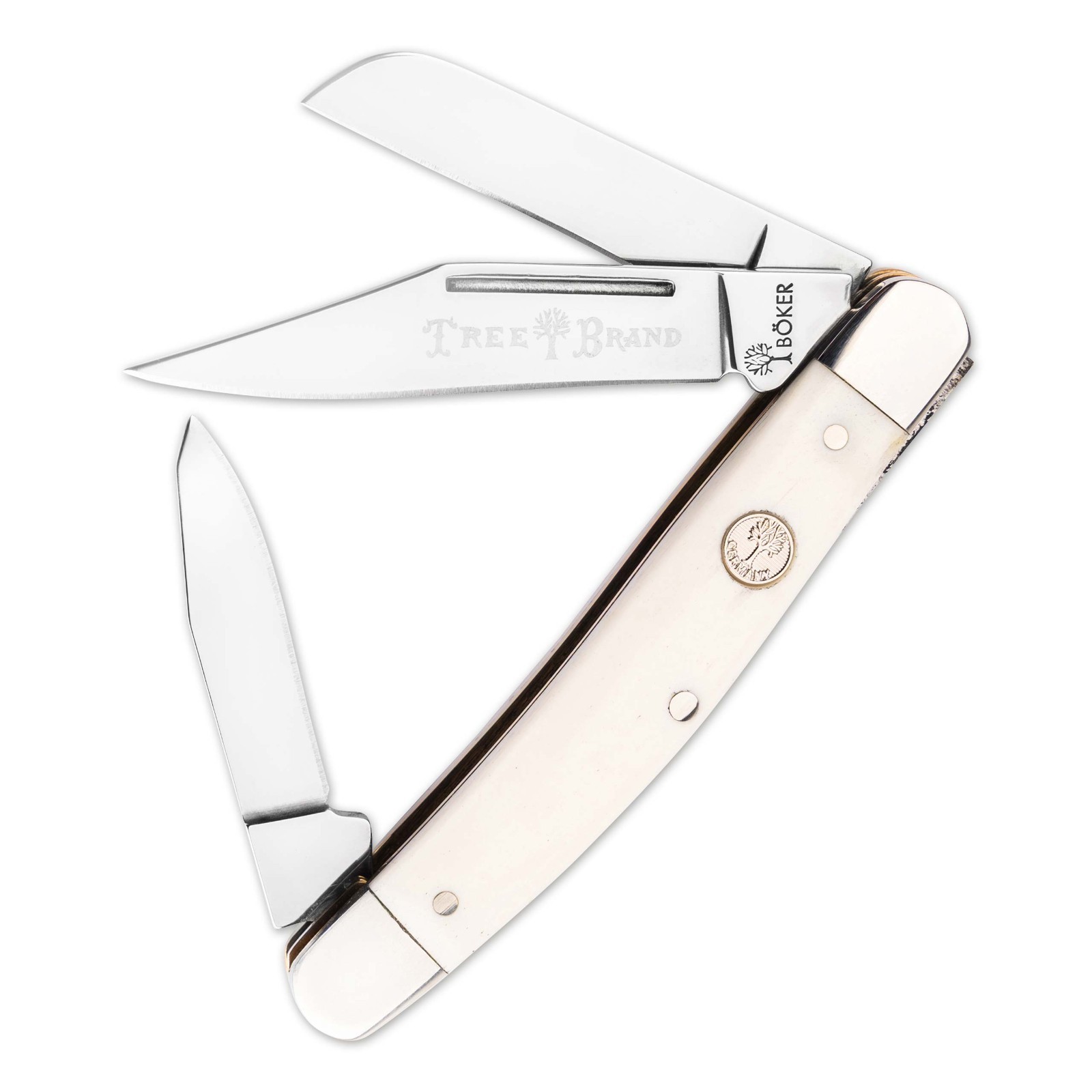 BOKER Treebrand Medium Stockman Smooth White Bone Three-Blade EDC Knife 110854