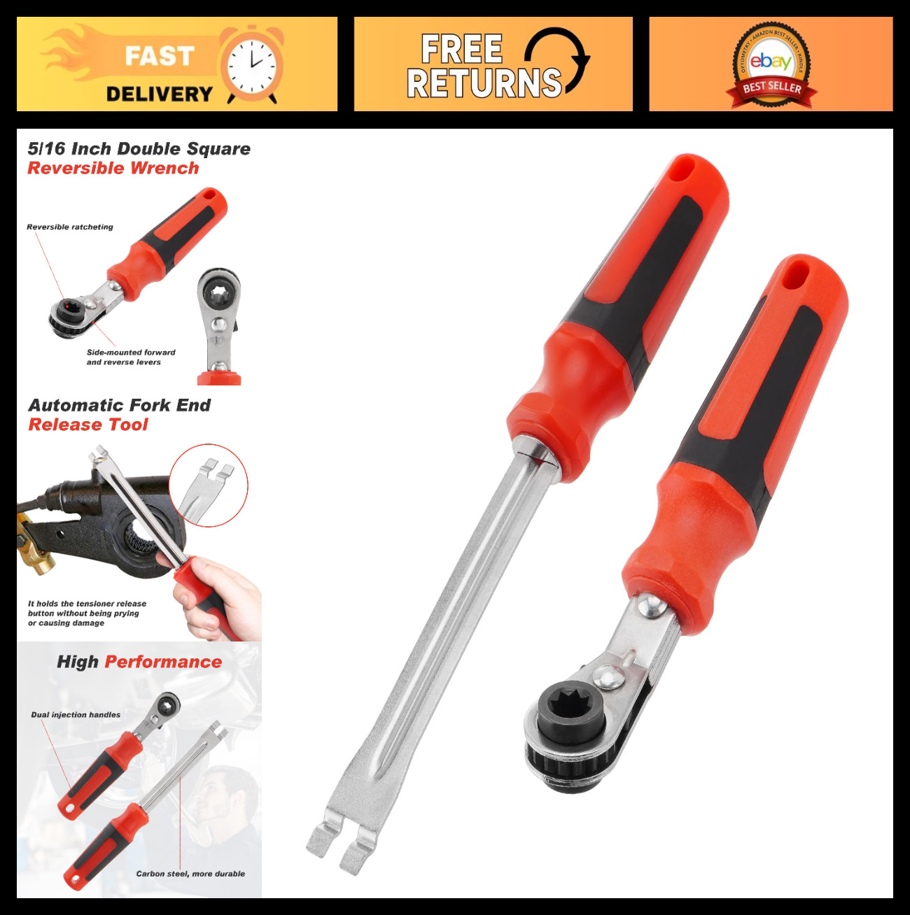 Adjustable Slack Tool Set - 5/16" Ratcheting Wrench, Reversible Mechanism for Tr