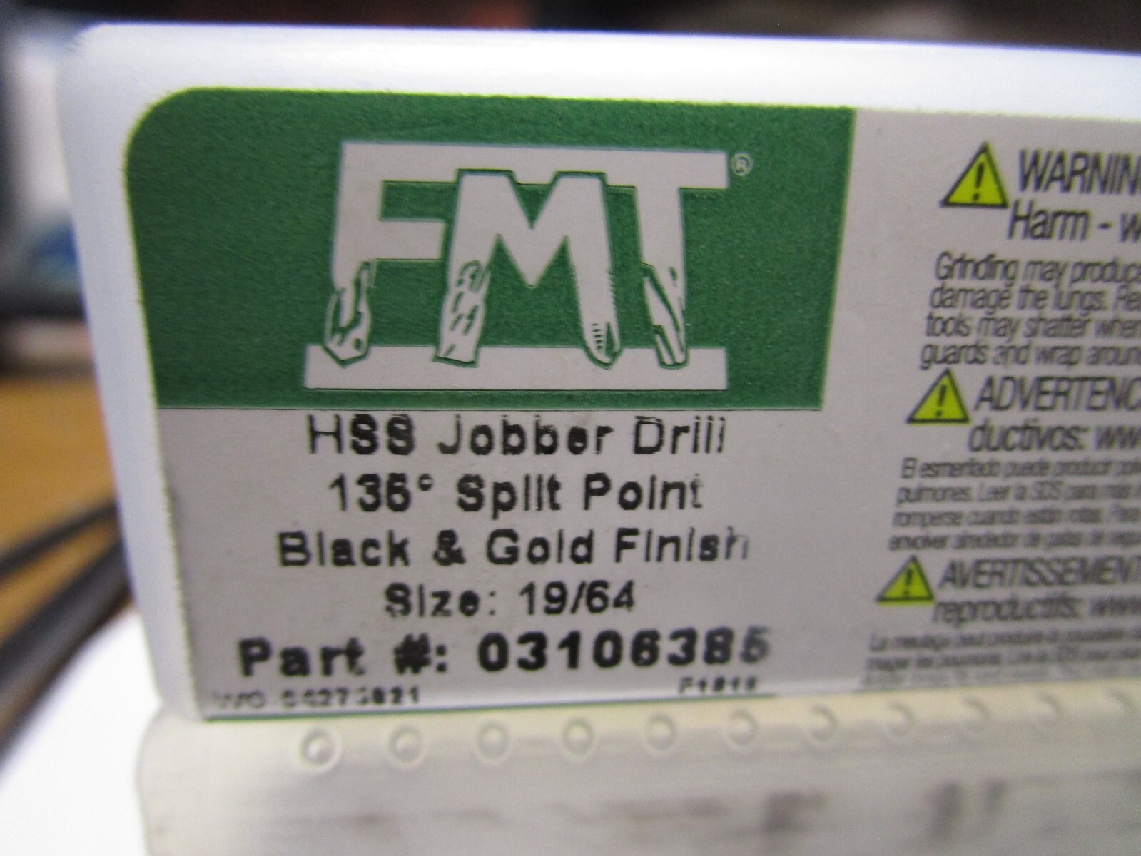 19/64" HSS 135° Split Point Black and Gold Finish FMT® Jobber Drill Bit QTY 2