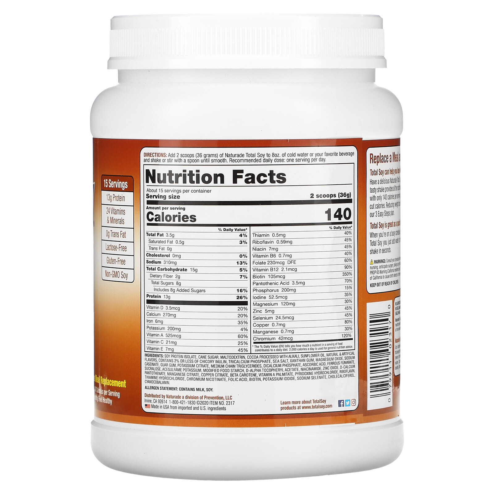 Naturade Total Soy Meal Replacement Chocolate 19 1 oz 540 g Egg-Free,
