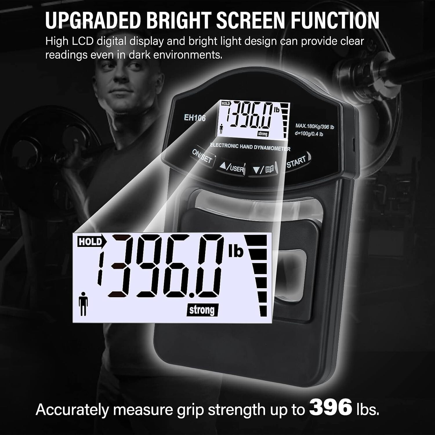 Grip Strength Tester 396Lbs/180Kg Digital Hand Dynamometer Grip Strength Meter