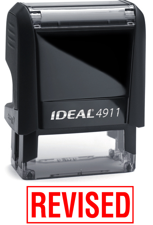 REVISED text on an IDEAL 4911 Self-inking Rubber Stamp with RED INK