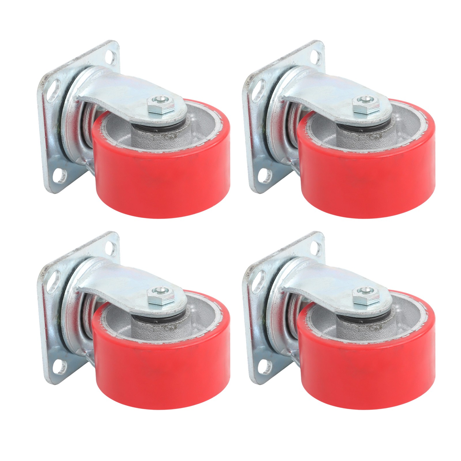 4 Pack 4" × 2" Plate Red Swivel Caster Wheels Heavy Duty 2800 Lbs Polyurethane