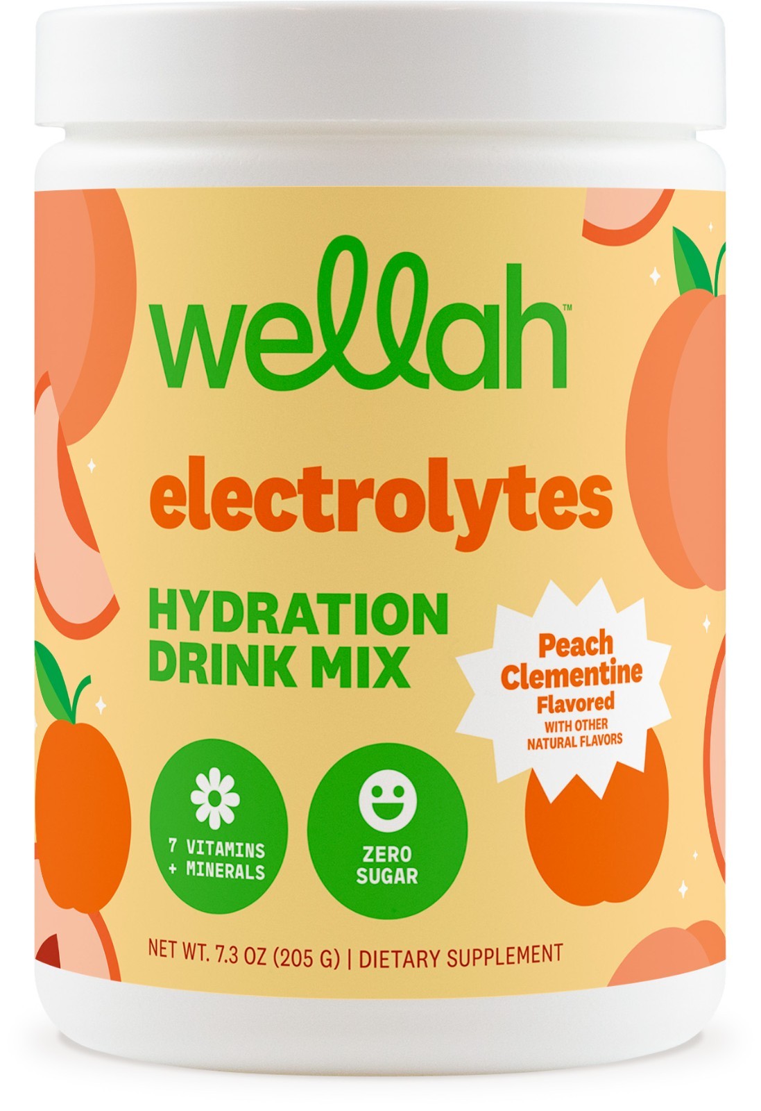Wellah Electrolytes Powder (Peach Clementine) 50 Servings - Hydration Drink Mix