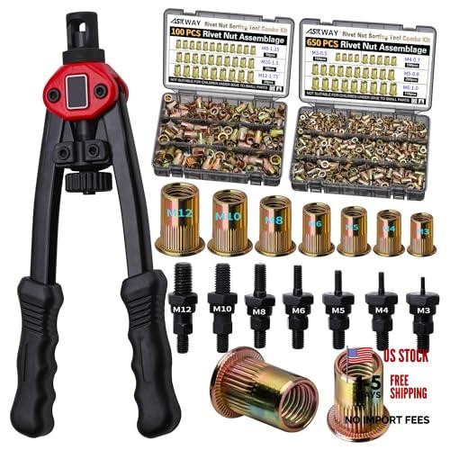Pressure Rivet Nut Tool Kit, 750PCS Metric Rivet Nut 750PCS Carbon Steel