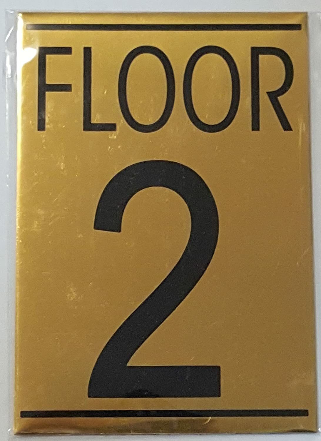 FLOOR 2 SIGN - Gold BACKGROUND (ALUMINIUM-5 3/4 X 4) WITH SELF....REF24-1027