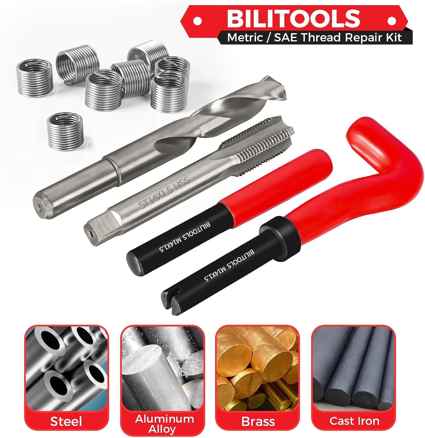 M14x1.5 Metric Thread Repair Kit with HSS Drill & Stainless Inserts