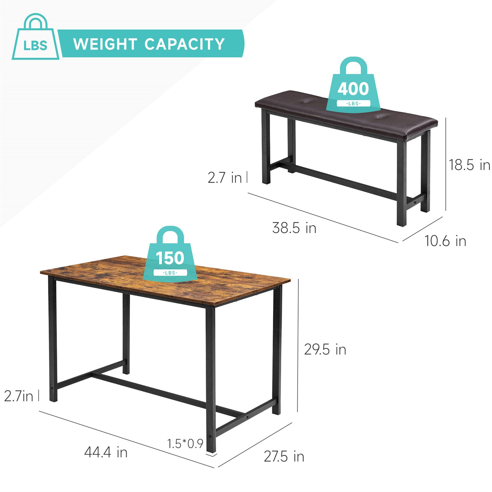 4pack Dining Table Set Kitchen Table with 2 Upholstered Benches for Apartment