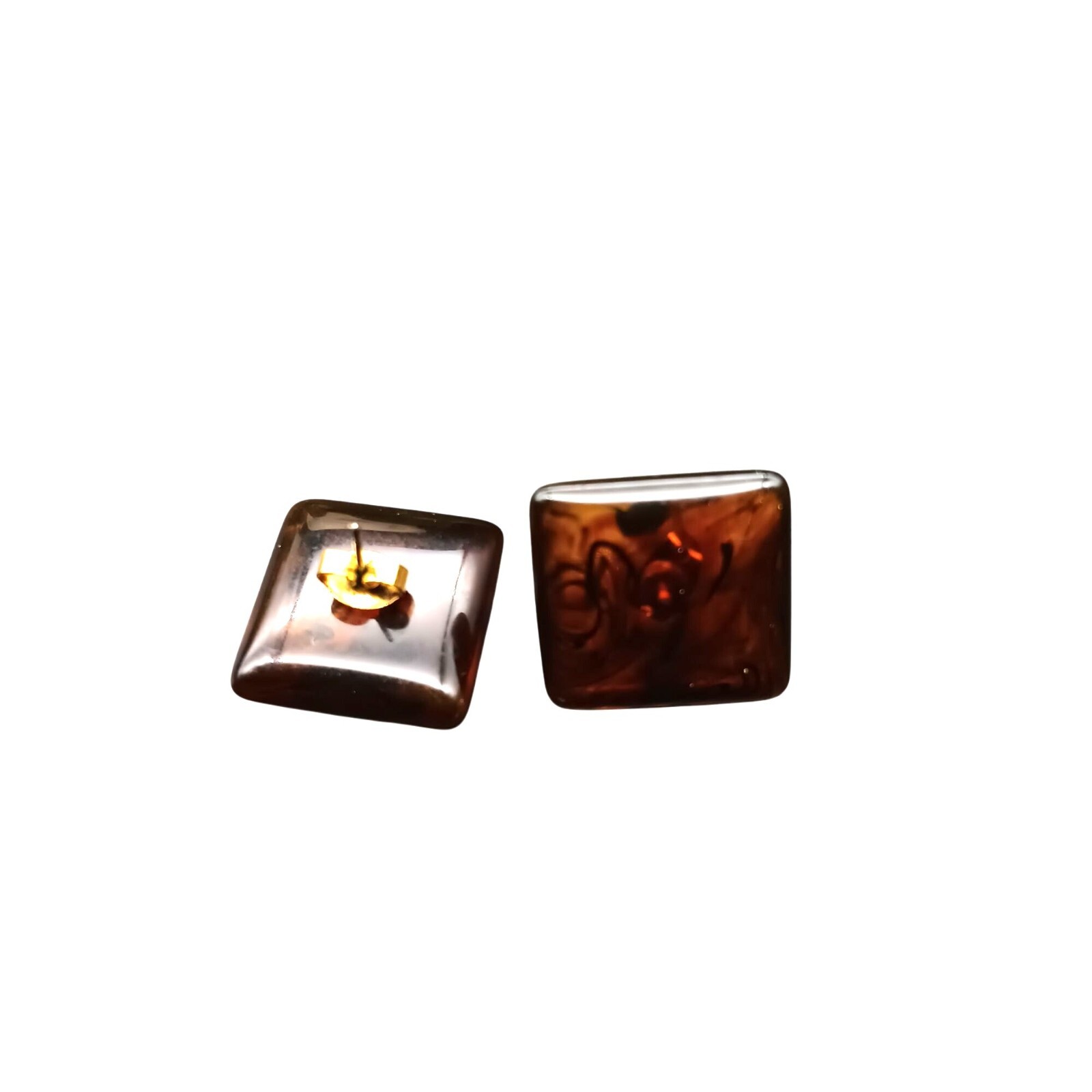Vintage Square Rootbeer Lucite Stud Earrings