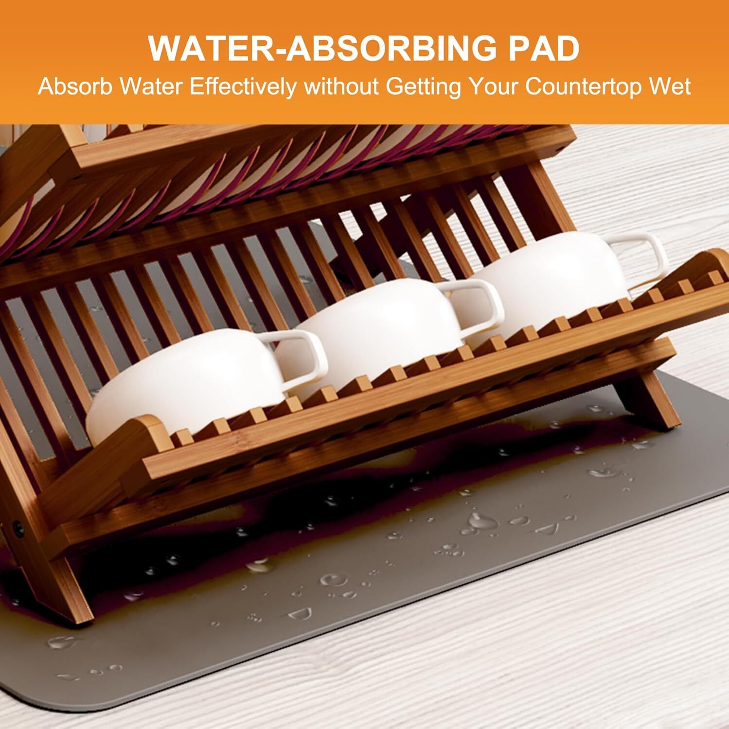 Bamboo Dish Drying Rack with Utensil Holder, 3 Tier Foldable Dish Rack.