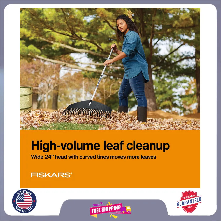 Fiskars 67 Inch Poly Leaf Rake Lightweight Garden Lawn Tool