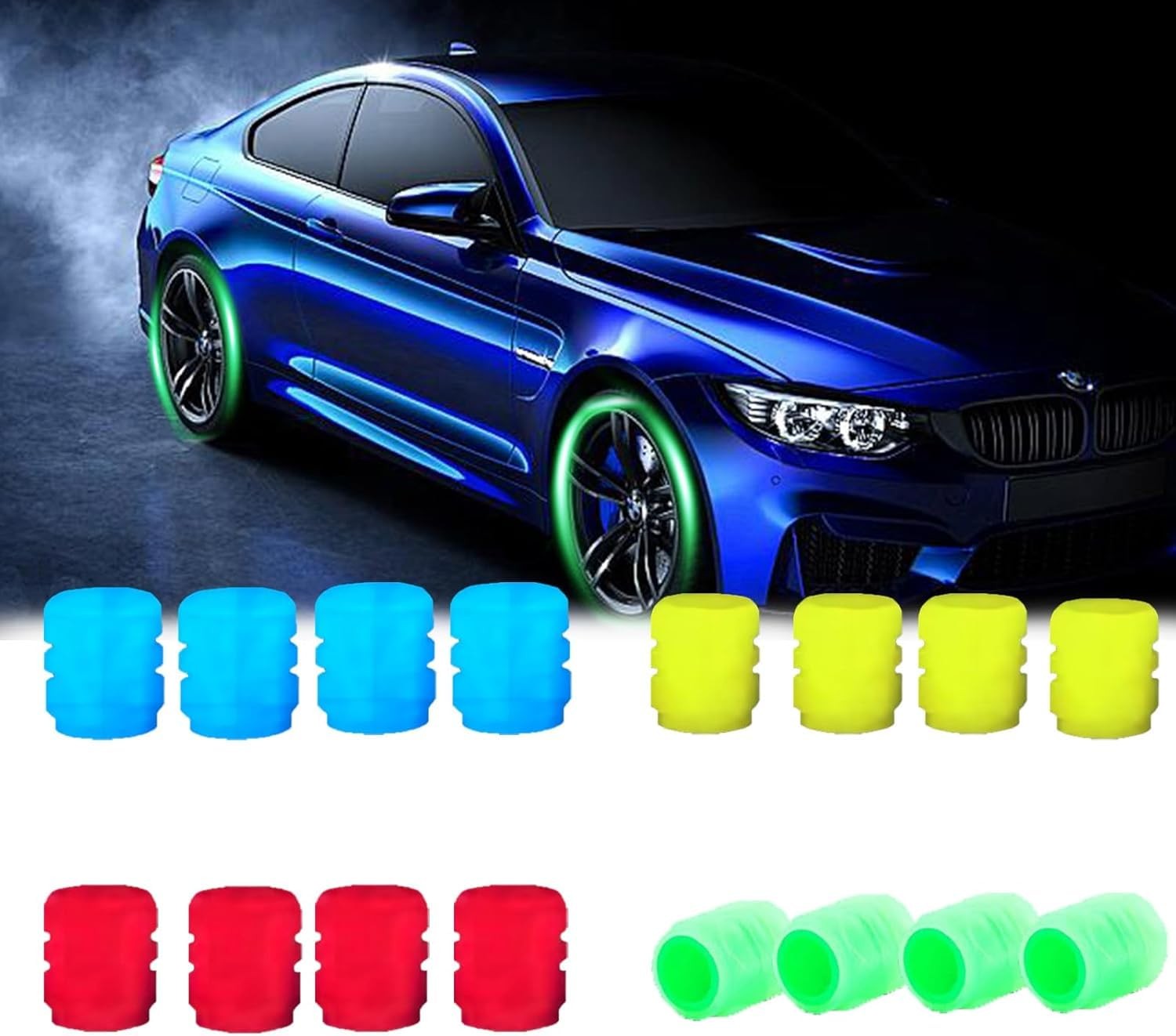 16pcs/4Colos Glow in The Dark Tire Valve Caps,2026 Update 16pcs-4colors