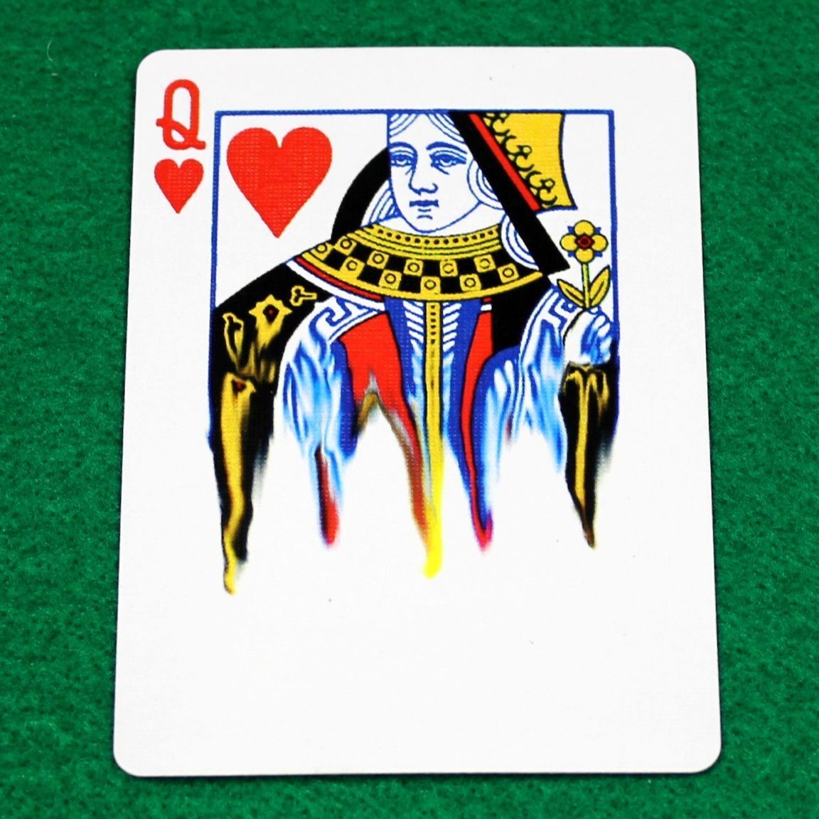 Queen of Hearts, Half Smeared, Bicycle Printed Gaff Card, Red