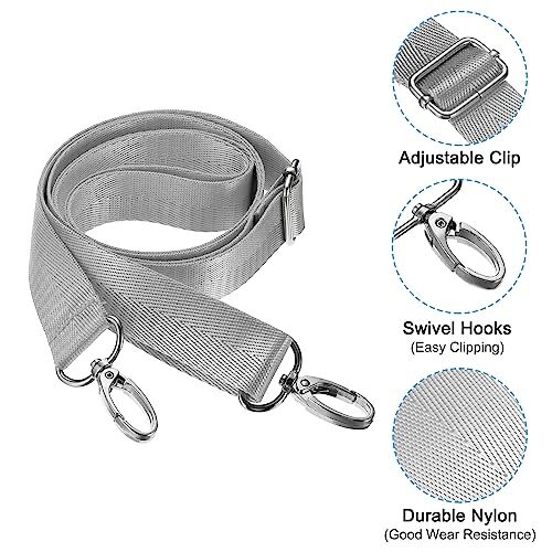 59" Shoulder Strap, 0.98" Width Nylon Adjustable Replacement Strap with Grey
