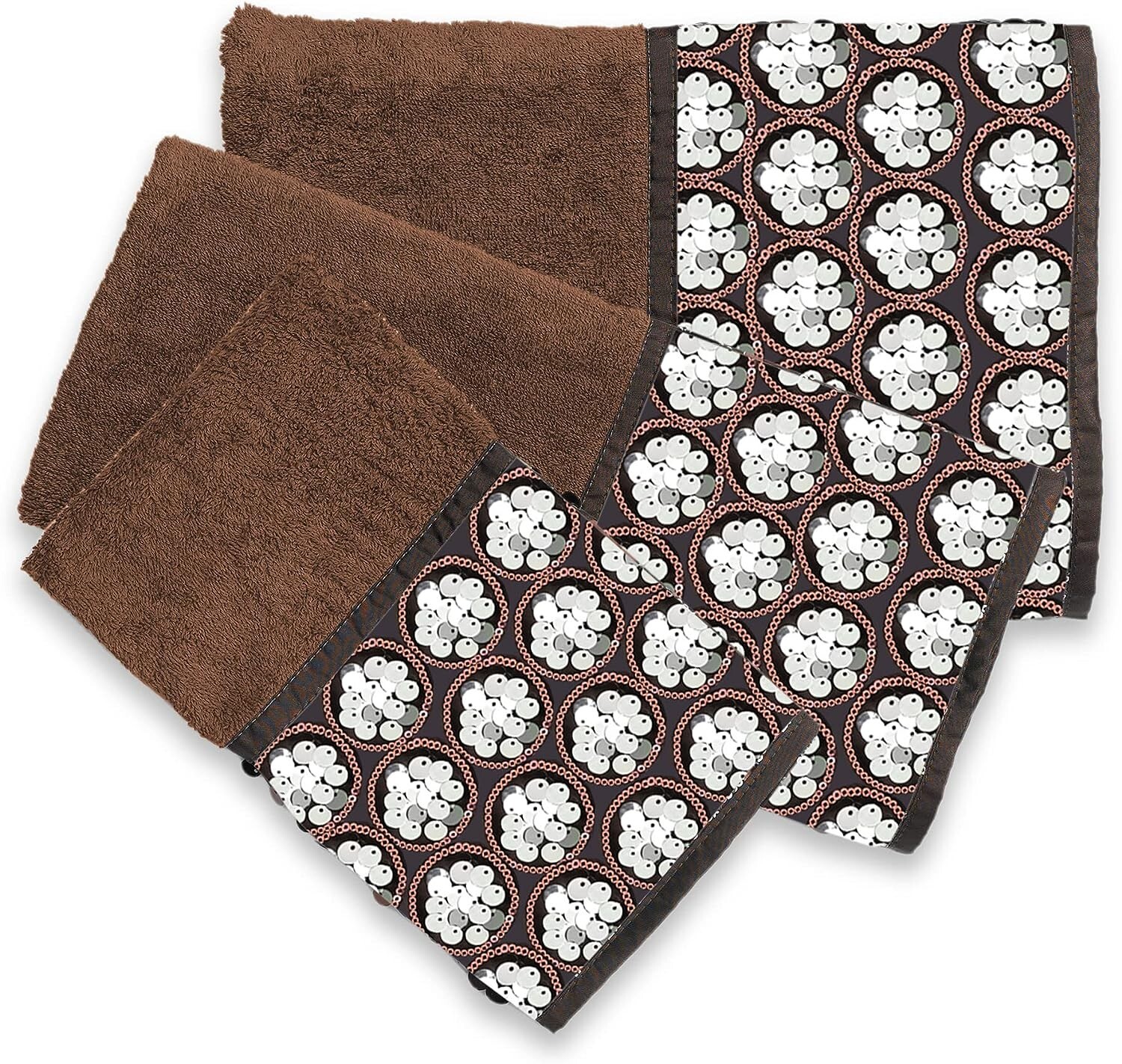 Popular Bath Sinatra 3 Piece Bath Towel,Hand and Wash Cloth Set, Brown w/Sequins