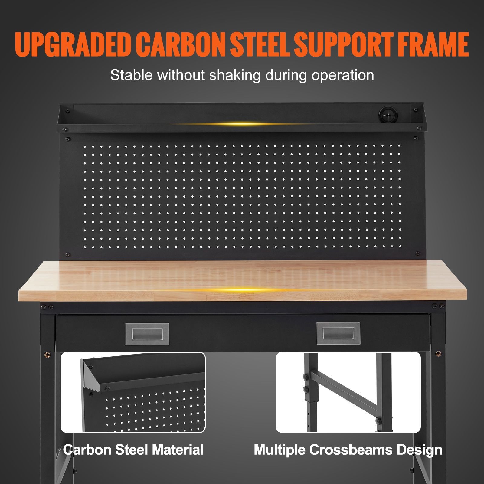 2000lbs Steel Workbench LED Light Power Panel 30 Hooks