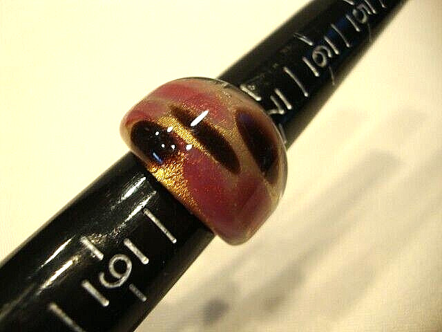 Women's Jewelry Art Glass Ring in Swirly Gold w/Purple & Violet Streaks Size 8