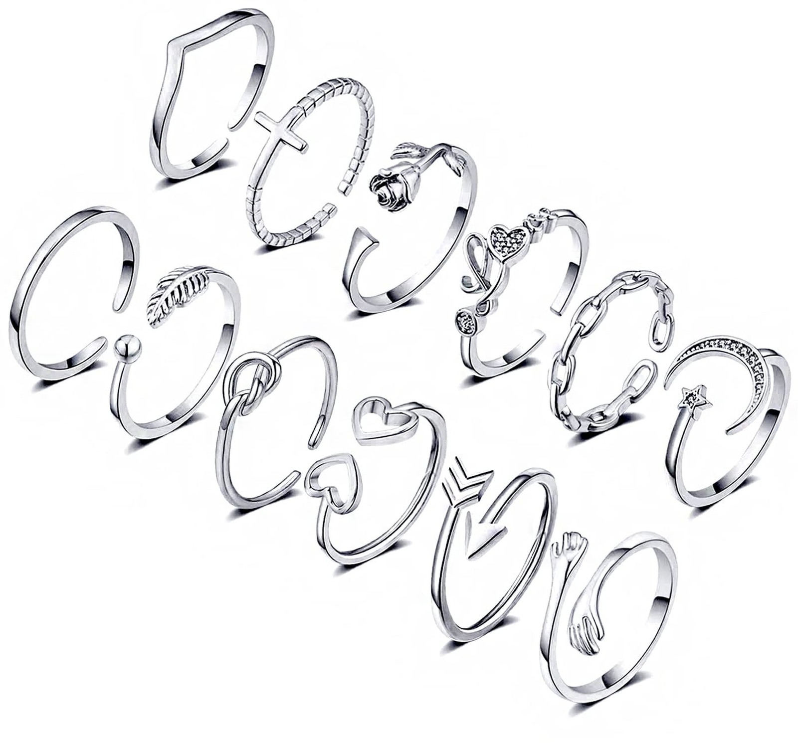 KOHOTA 12PCS Adjustable Knuckle Rings for Women 14K Gold Plated Silver Simple...