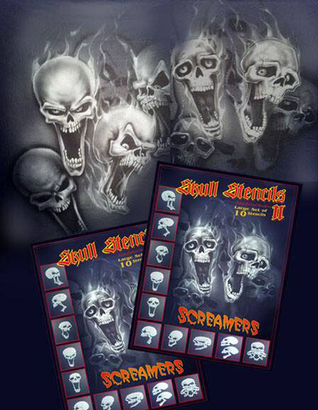 Screamer Skull Stencil Full Set (10 pieces) - Reusable Airbrush Stencil Art Tool