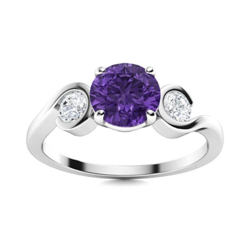 Sterling Silver Natural Amethyst New Three-Stone Anniversary Ring Jewelry