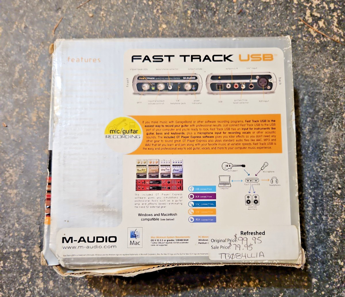M-Audio Fast Track Guitar Instruments Mic Recording USB Digital Interface w/Box
