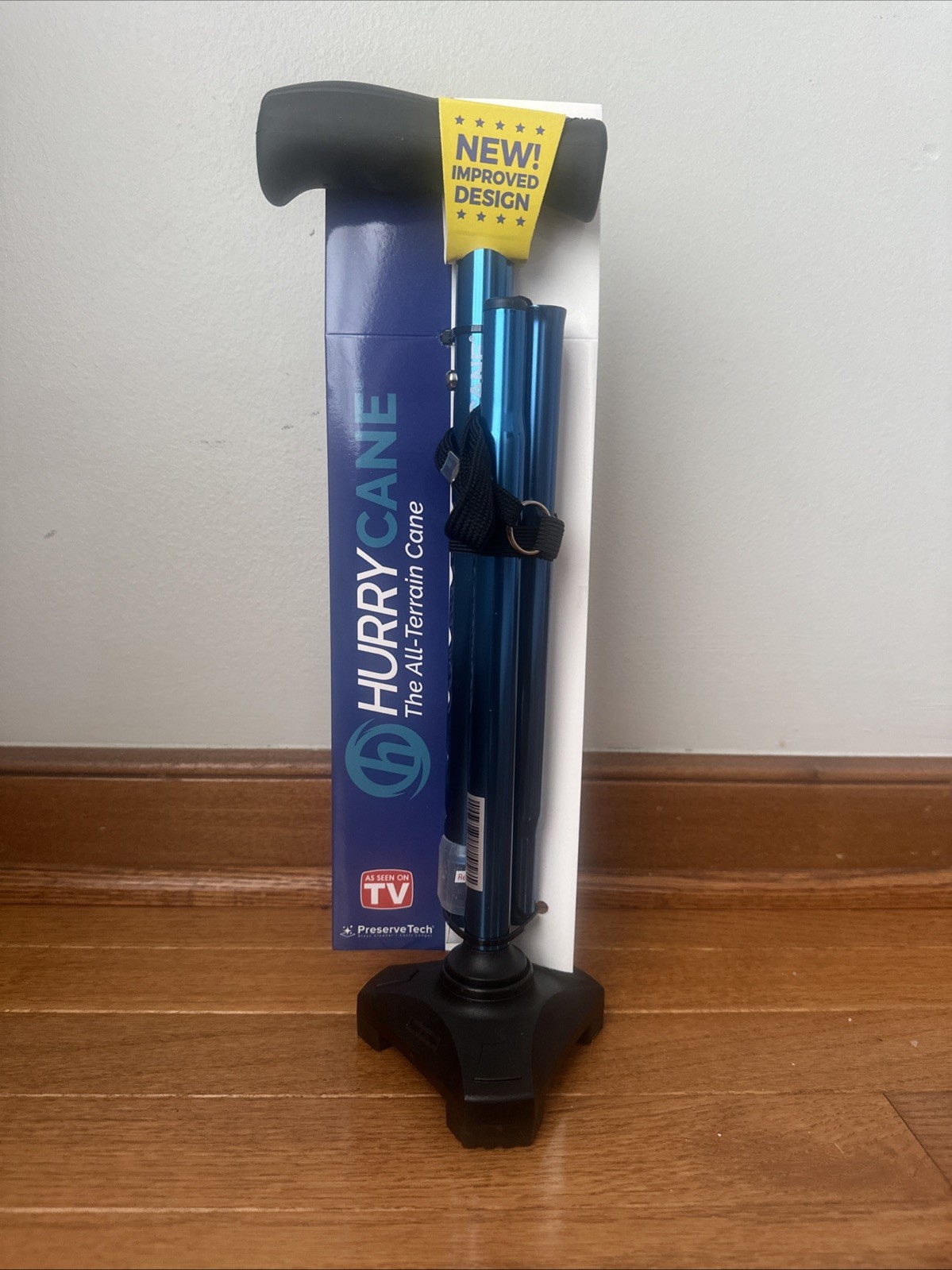 HurryCane Freedom Edition Folding Cane T Handle Blue Adjustable Walking Cane
