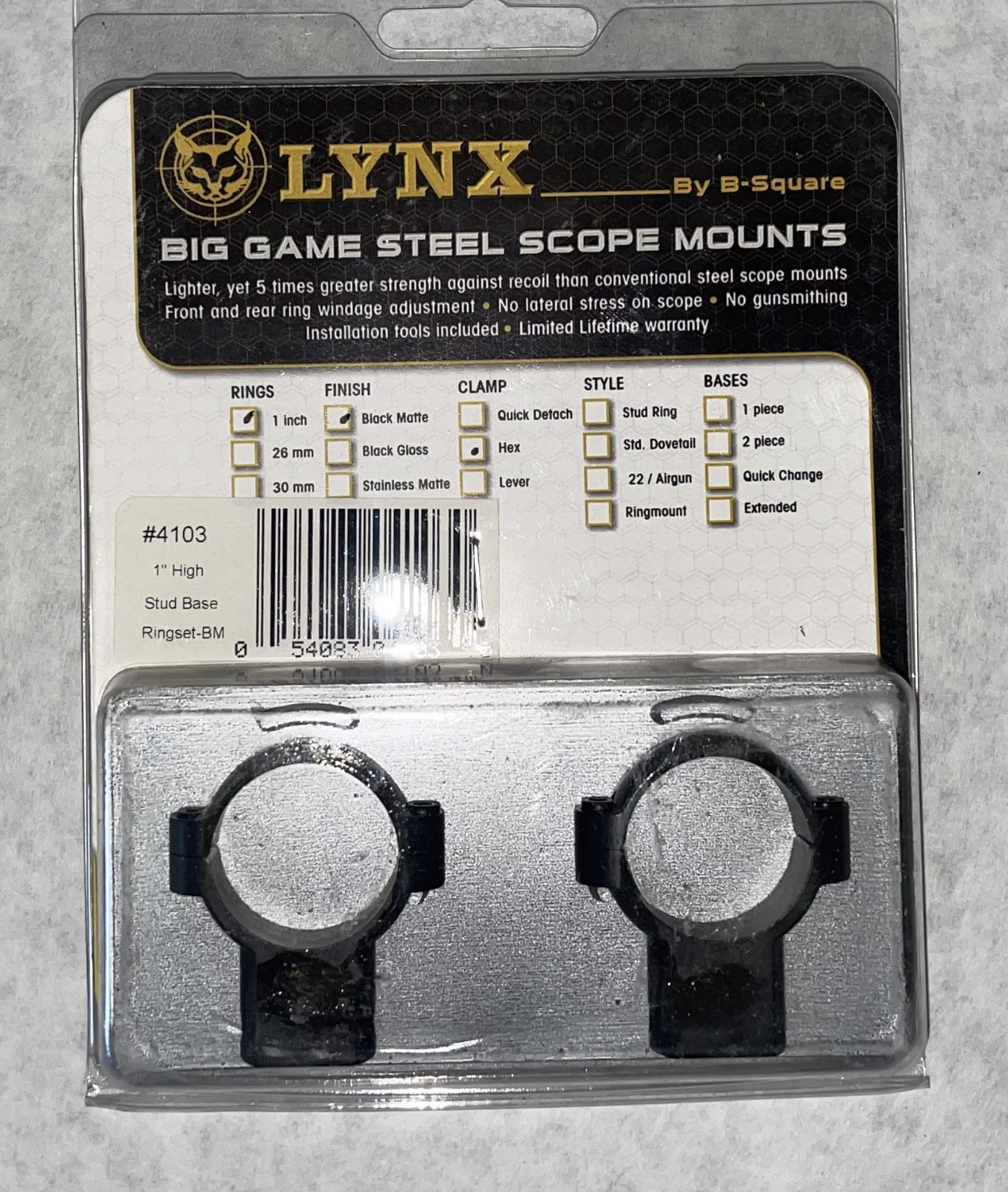 NEW Lynx by B-Square Scope Rings #4103 – 1" High Rings