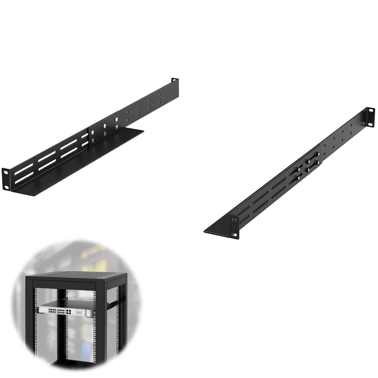 FOROIRON 1U Universal Rack Mount Rails 4-Post Server Shelf 1 Pack, Black